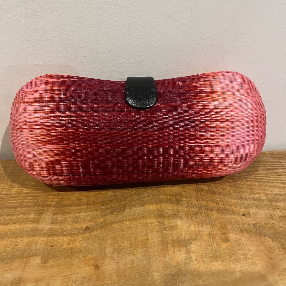 Le sac VTG Woven Clutch Bag Pink Red Ombre Chain Strap Unique Purse straw rattan - Picture 5 of 8